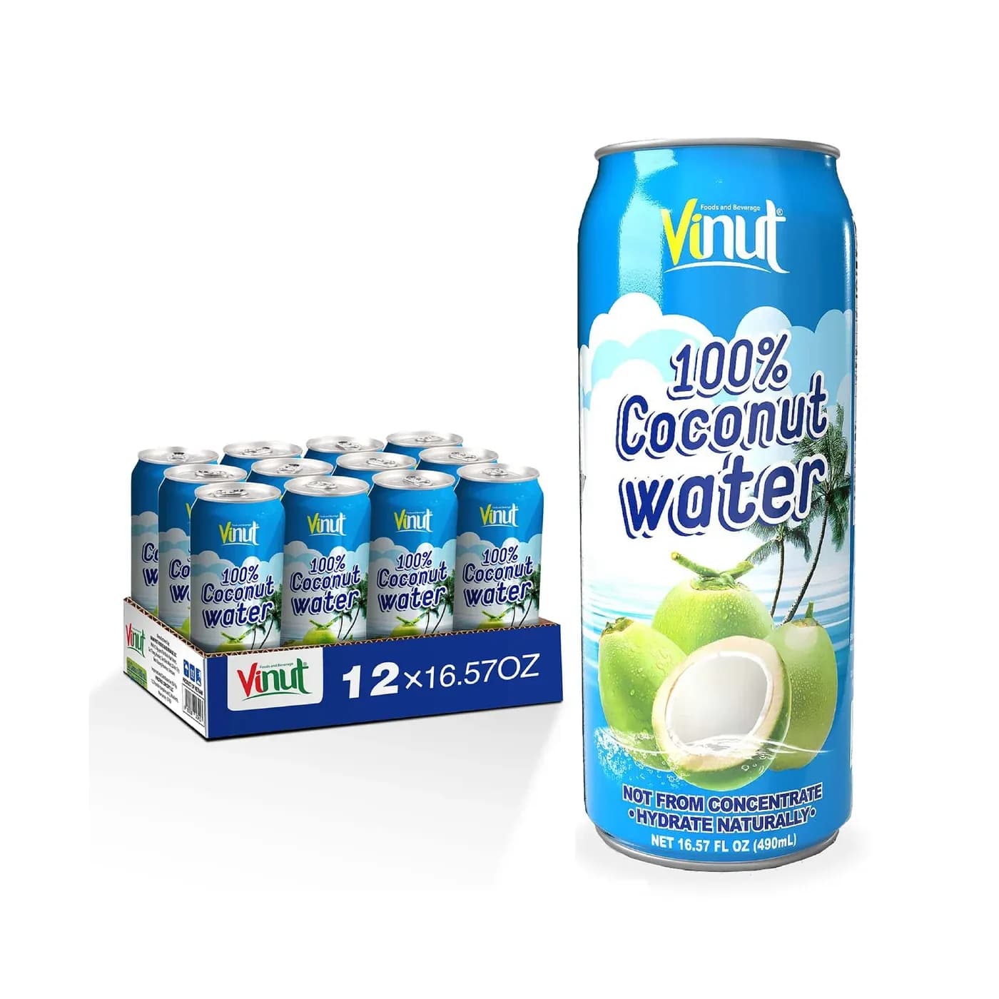 Vinut 100% Coconut Water 16.57 fl oz (490ml) – Not From Concentrate – Pack of 12 packaging — view 1