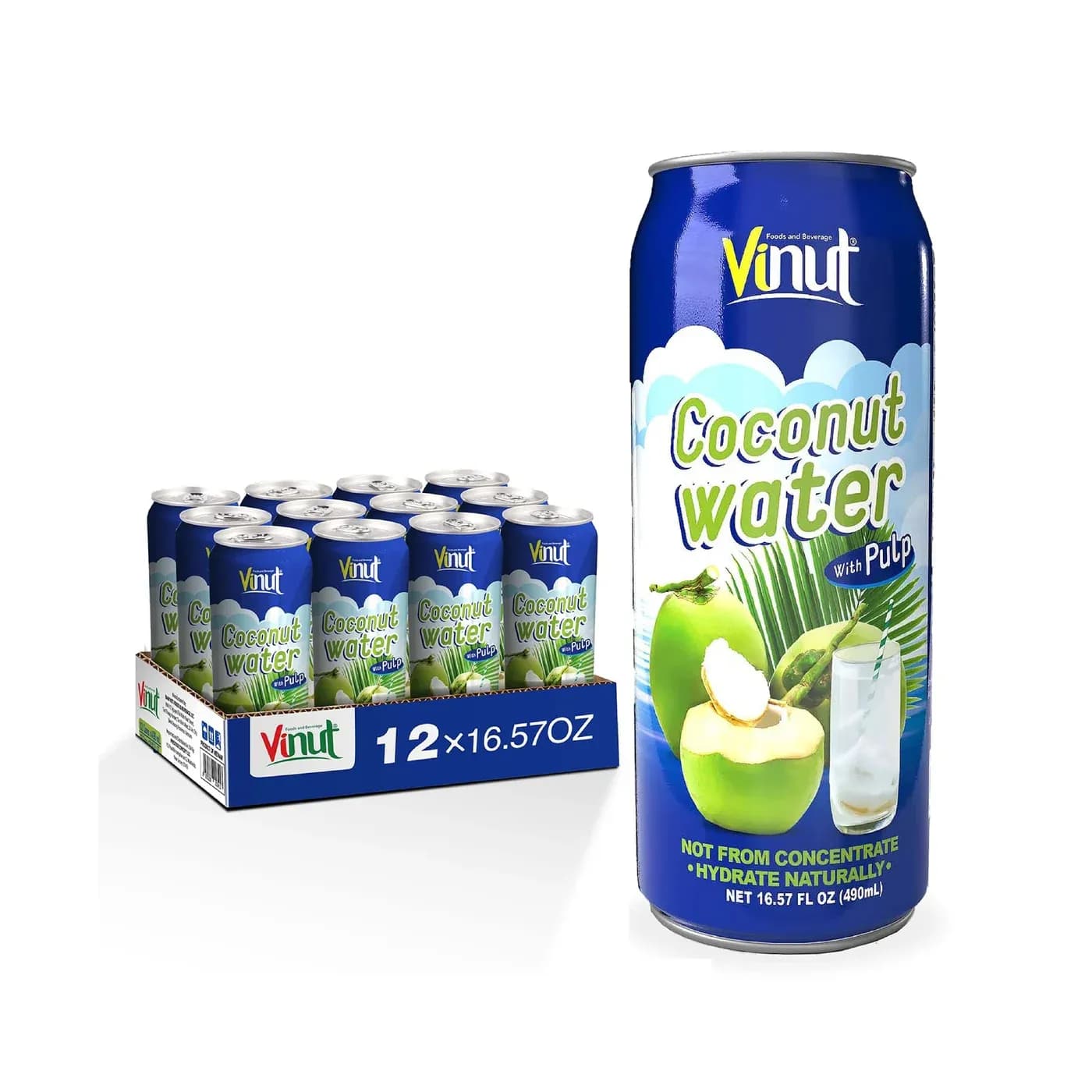 Vinut Coconut Water with Pulp 16.57 fl oz (490ml) – Pack of 12 packaging