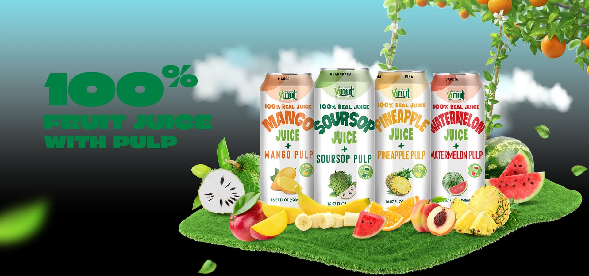 VINUT mango, soursop, pineapple and watermelon juice with pulp collection artwork