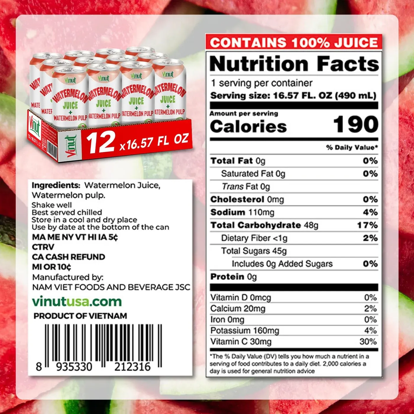 Watermelon Juice with Pulp packaging