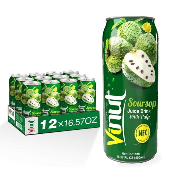VINUT Real Soursop Juice With Pulp, (16.57 fl oz, Pack 12) Not from Concentrate, Guanabana Graviola Drink Juice, Fresh, Non GMO, Good for Health